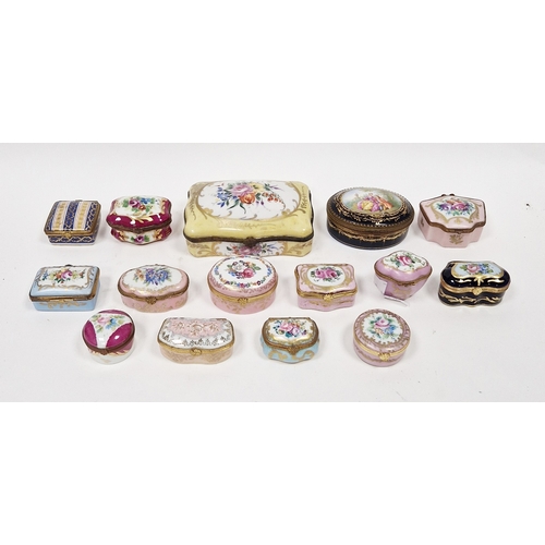 171 - Collection of Limoges and French porcelain gilt-metal mounted snuff and patch boxes, early 20th cent... 