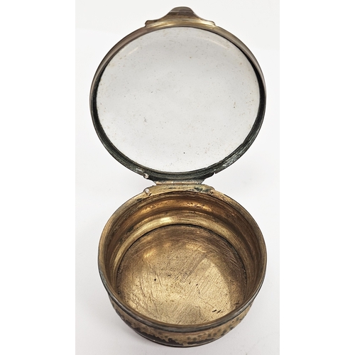 174 - Staffordshire enamel and gilt-metal mounted snuff-box, 18th century, the cover decorated in the Germ... 