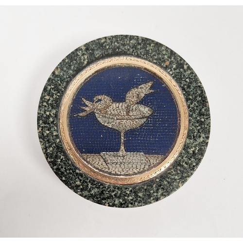 180 - Italian micro-mosaic gold-mounted porphyry circular snuff-box and cover, probably Roman, early 19th ... 