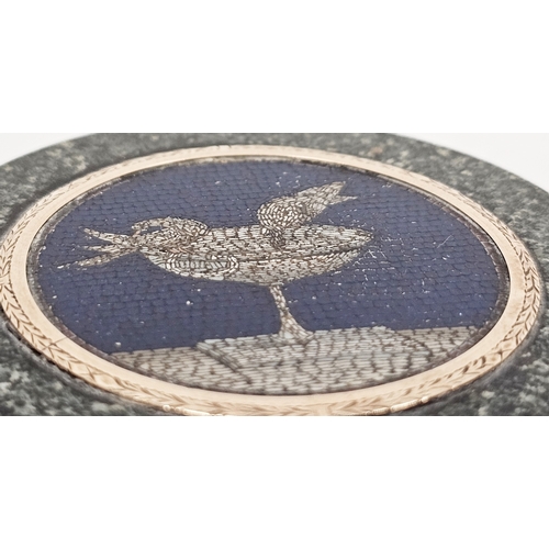 180 - Italian micro-mosaic gold-mounted porphyry circular snuff-box and cover, probably Roman, early 19th ... 