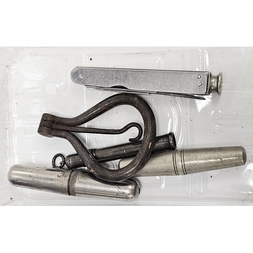 211 - Mixed lot of collectables including a steel bow button hook, four cased multi-tool sets, hardwood ca... 