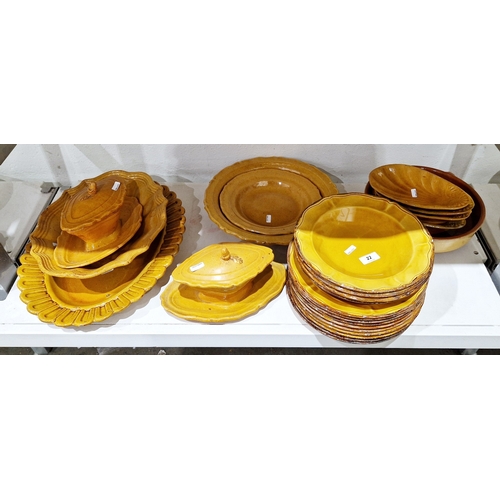 22 - Composite French faience ochre-ground part dinner-service, printed marks for Haute Provence, compris... 