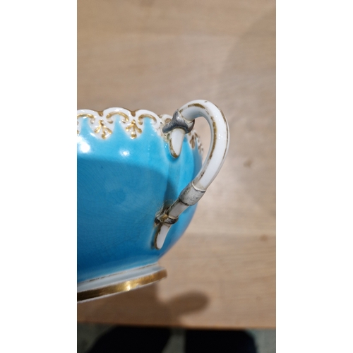 29 - English porcelain turquoise ground composite part tea and dessert service in the Minton style, impre... 