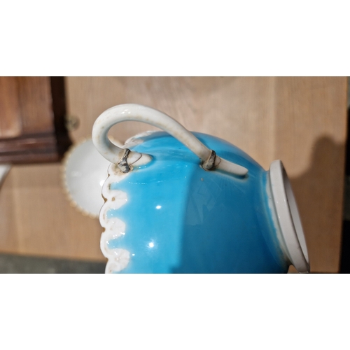 29 - English porcelain turquoise ground composite part tea and dessert service in the Minton style, impre... 