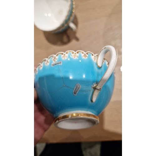 29 - English porcelain turquoise ground composite part tea and dessert service in the Minton style, impre... 