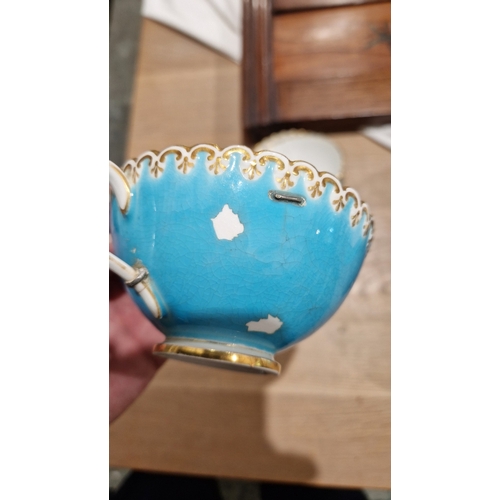 29 - English porcelain turquoise ground composite part tea and dessert service in the Minton style, impre... 