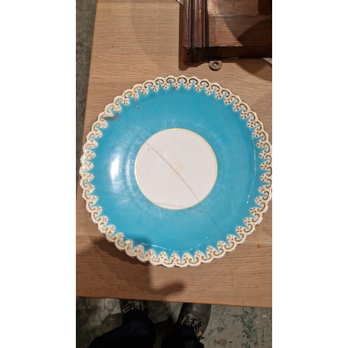 29 - English porcelain turquoise ground composite part tea and dessert service in the Minton style, impre... 