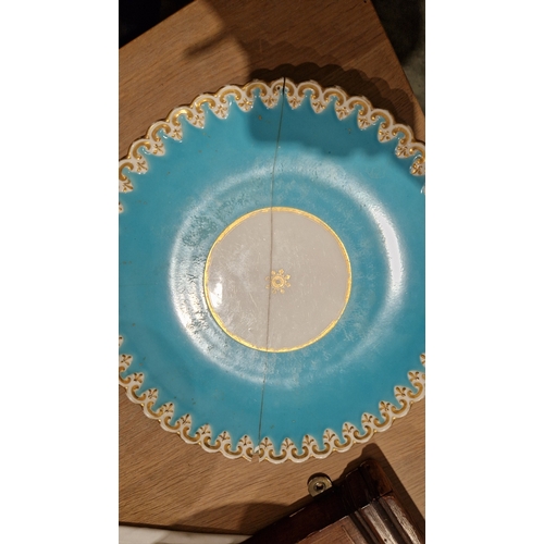 29 - English porcelain turquoise ground composite part tea and dessert service in the Minton style, impre... 