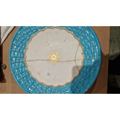 29 - English porcelain turquoise ground composite part tea and dessert service in the Minton style, impre... 
