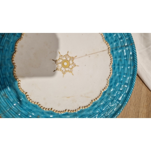 29 - English porcelain turquoise ground composite part tea and dessert service in the Minton style, impre... 