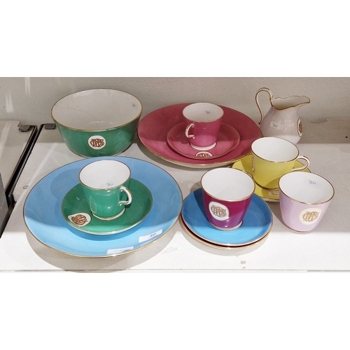 30 - Composite Minton and English porcelain coloured ground monogrammed part breakfast service, circa 187... 