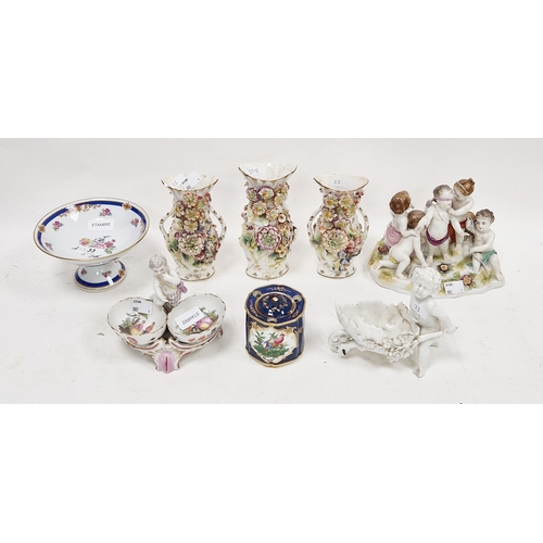33 - Group of English and continental porcelain, 19th century, comprising a garniture of three Coalbrookd... 