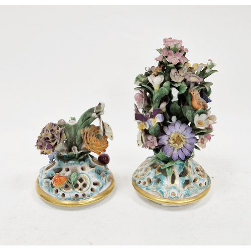 38 - Pair of Meissen porcelain flower encrusted pot pourri vase covers, circa 1880, each with flower and ... 