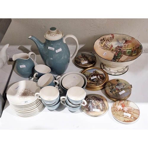 51 - Royal Doulton Desert Star pattern part coffee service, mid-century, printed brown marks B.6430, each... 