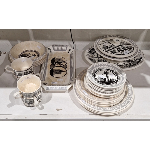 52 - Royal Worcester Crownware Scottie Wilson designed part dinner service, circa 1960's, printed in blac... 