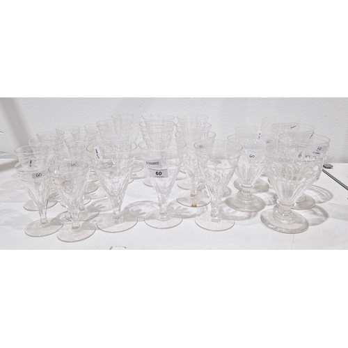 60 - Regency-style etched glass part table service, 20th century, etched and engraved with a band of star... 