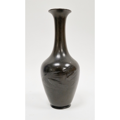 78 - Japanese bronze Meiji period (1868-1912) vase of slender bottle-shaped form, signed with two-charact... 