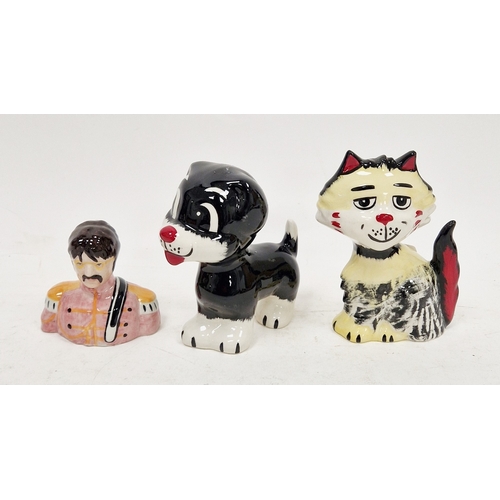 10 - Lorna Bailey model of a cat, model of a dog and a bust of John Lennon, each signed in black enamel, ... 