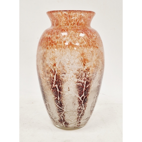 102 - Karl Weidmann Art Deco vase for WMF Ikora, c.1930's, in blood orange and burgandy colourway with cra... 