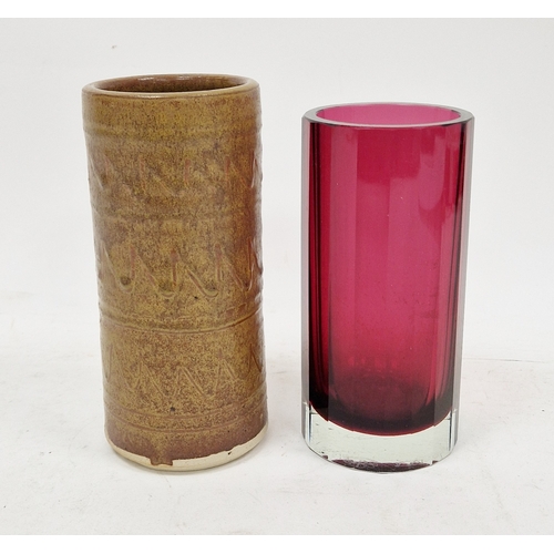 106 - Faceted glass vase by Karel Wunsch for Exbor, in ruby red colourway, acid etched marks to base, 15.5... 