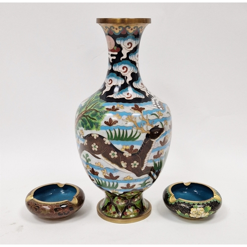 116 - 20th century Chinese cloisonne enamel vase, oviform with flared neck, decorated with deer below cran... 