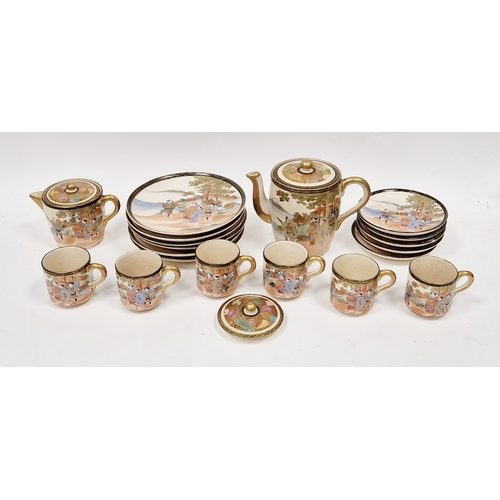 118 - Japanese Satsuma part coffee service, Meiji period, black and gilt two-character sealmarks, decorate... 