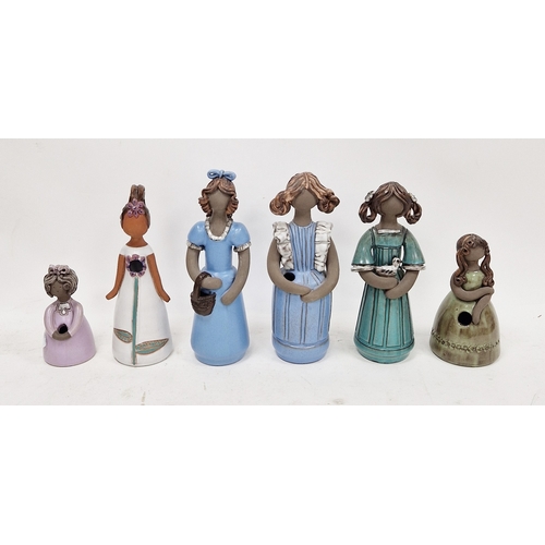 12 - Six Elbogen (Sweden) stoneware figures of girls, each inscribed Elbogen/Handmade, various painted an... 