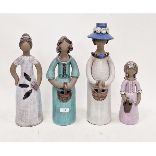 13 - Four Elbogen (Sweden) stoneware figures of women and girls, each inscribed Elbogen/Handmade with var... 