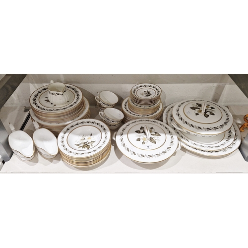 14 - Royal Worcester Bernina pattern bone china part dinner service, printed in sepia with flowersprays, ... 