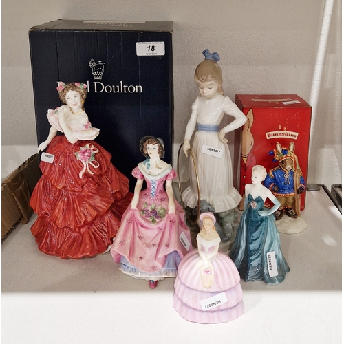 18 - Collection of figures of ladies, various printed marks, including a Royal Doulton figure of Joy HN40... 
