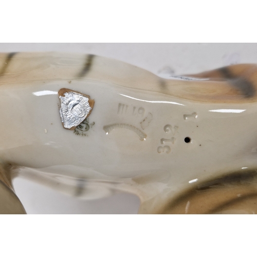 2 - Royal Dux porcelain model of a tiger, printed and impressed factory marks, numbered and inscribed 31... 