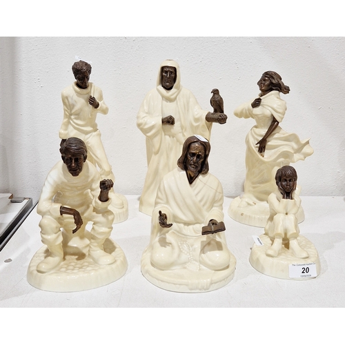 20 - Collection of Minton bone china bronzed figures, printed blue factory marks, circa 1970's, comprisin... 