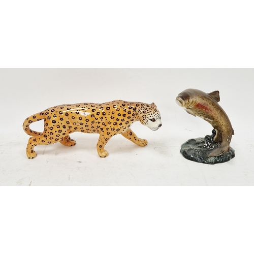 25 - Beswick pottery model of a prowling leopard, printed black factory marks, 30cm long and a model of a... 