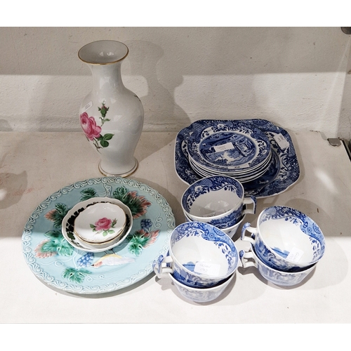 26 - Meissen porcelain baluster vase, 20th century, blue cross swords marks, puce numerals, painted with ... 