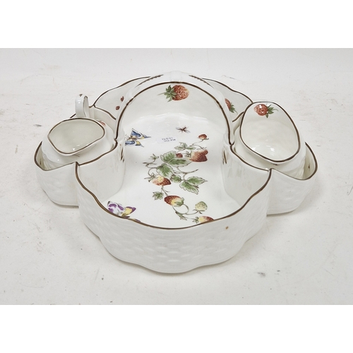 32 - Coalport bone china strawberry serving basket, cream jug sugar bowl, basket moulded printed with str... 
