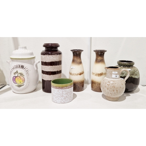 34 - Group of West German pottery comprising a 1960's globular vase with everted rim in mottled brown and... 