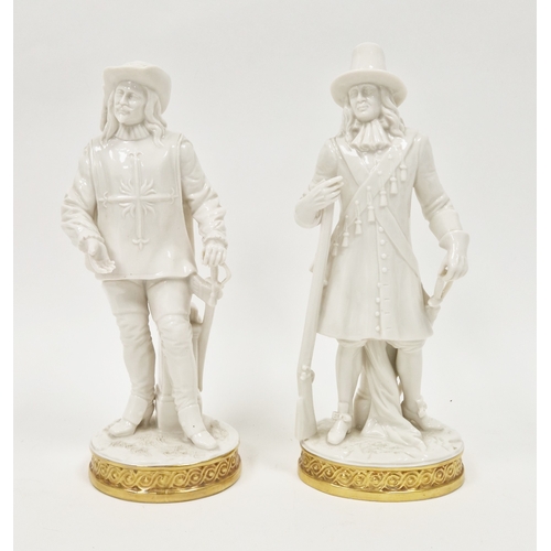 44 - Pair of 20th century Dresden white porcelain models of musketeers, impressed shape no.769 and 770, c... 