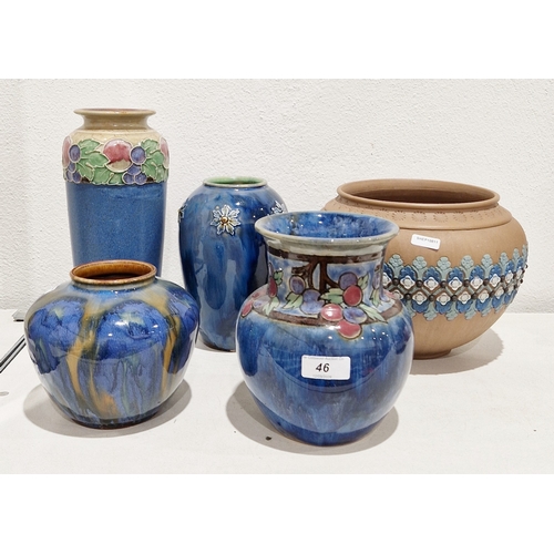 46 - Five Royal Doulton stoneware vases, circa 1900, various printed, impressed and incised marks, includ... 