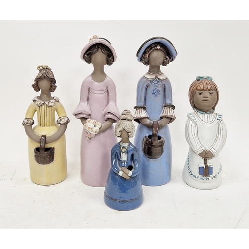 48 - Five Elbogen (Sweden) stoneware figures of ladies, in sizes, all inscribed in black Elbogen/Handmade... 