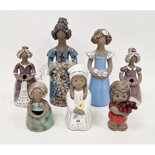 49 - Seven Elbogen (Sweden) stoneware figures of women and girls, variously inscribed Elbogen/Handmade, w... 