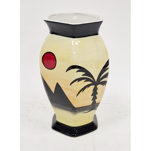 55 - Lorna Bailey Pyramid pattern baluster vase of faceted form, signed and titled to base in black ename... 