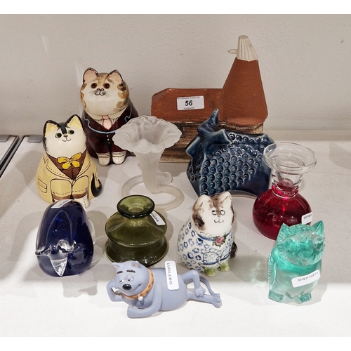 56 - O'Donoghue Pottery Rye model of an oasthouse, three Joan De Bethel Rye models of cats, one dated 198... 