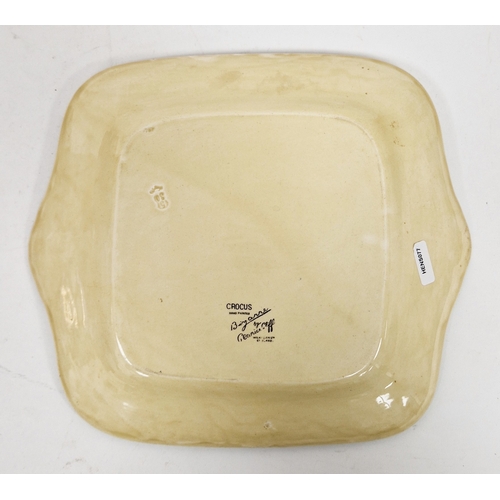 59 - Clarice Cliff plate and dish comprising a Crocus pattern two-handled square dish, printed Bizarre Cl... 