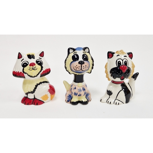 77 - Three Lorna Bailey models of cats, each signed in black or red enamels, comprising Honey the Cat, Mu... 