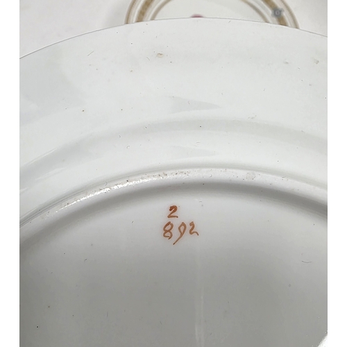 85 - English porcelain botanical dessert service with gilt borders comprising a comport and four plates, ... 