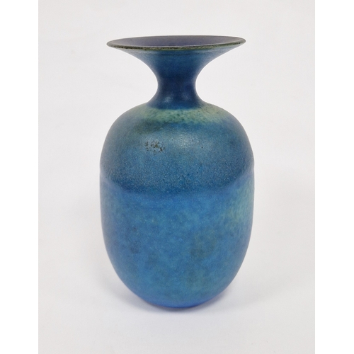87 - Delan Cookson (1937-2020) studio porcelain blue ground vase, oviform with flared neck, in a bright a... 