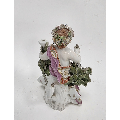 88 - Derby porcelain putto candlestick figure, circa 1775, with flowering bocage on pierced puce gilt roc... 