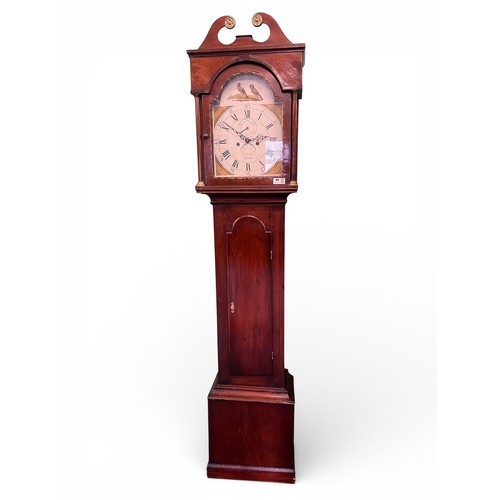 3 - 8-Day Mahogany Grandfather Clock with Enamel Dial, Weights and Pendulum – Working Order