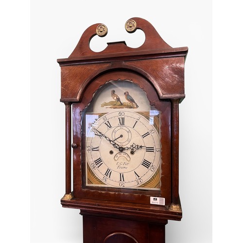 3 - 8-Day Mahogany Grandfather Clock with Enamel Dial, Weights and Pendulum – Working Order