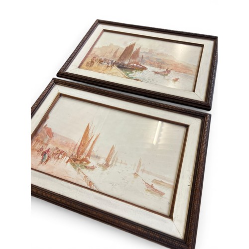 7 - Late 19th Century Pair of Watercolours by Frank Rousse – Yorkshire Coast Seascapes with Boats
